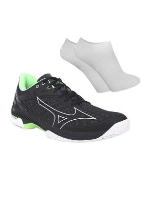 Kit Tênis Mizuno Exceed 5 All Court Masculino e par de Meia - Preto e Verde