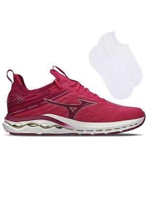 Kit Tênis Mizuno Wave Legend 2 Feminino e par de Meia - Rosa