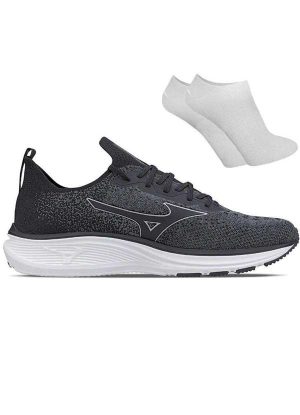 Kit Tênis Mizuno Cool Ride 2 Masculino e par de Meia - Chumbo