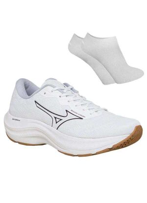 Kit Tênis Mizuno Enigma Masculino e par de Meia Branco