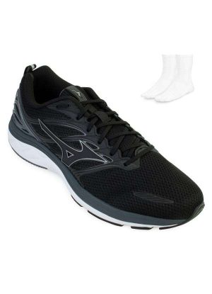 Tênis Mizuno Space 3 e Meia Mz23 Preto/Cinza