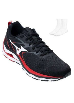 Tênis Mizuno Wave Dynasty 4 e Meia Mz22 Preto/Vermelho