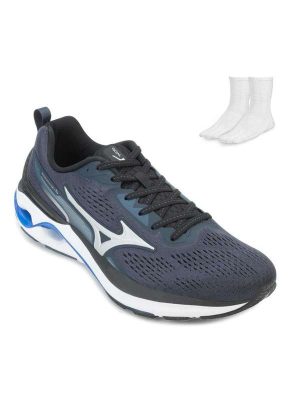 Tênis Mizuno Wave Dynasty 6 e Meia Mz24 Marinho/Prata