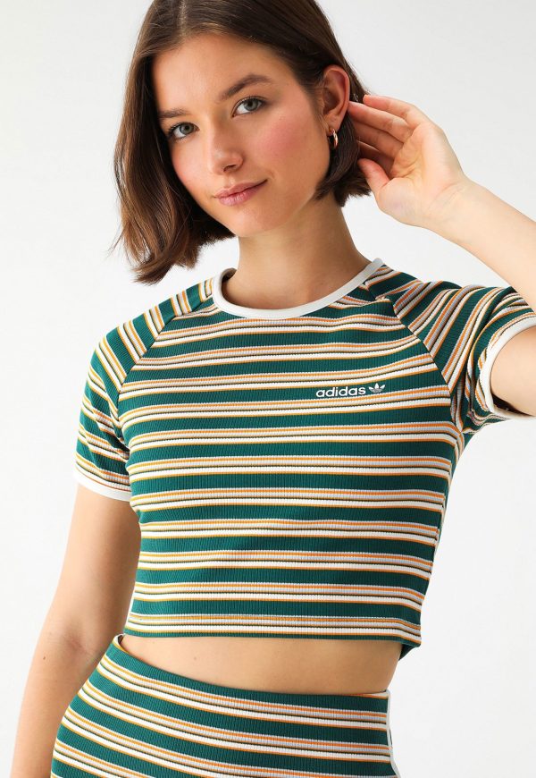 Camiseta Cropped adidas Originals Ajustada Stripes '80S Verde