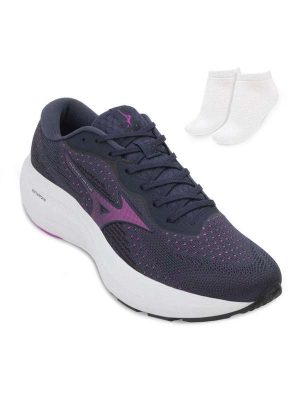 Tênis de Corrida Feminino Mizuno Virtue e Meia Mz24 Marinho/Roxo