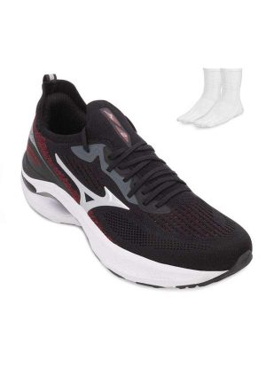 Tênis Corrida Mizuno Wave Zest 2 e Meia Mz24 Preto/Vermelho