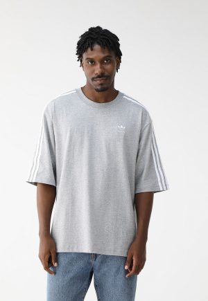 Camiseta adidas Originals Oversized 3 Stripe Cinza