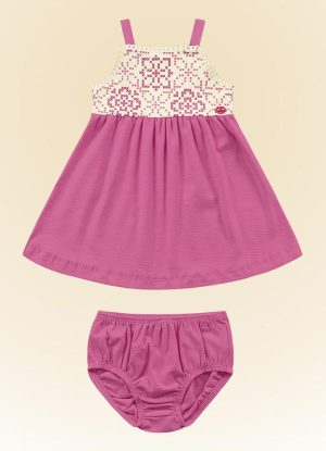 Conjunto Vestido/Cobre Fralda Rosa