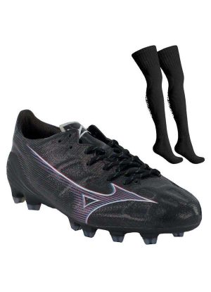 Kit Chuteira Campo Mizuno Alpha Elite e par de Meião Preto
