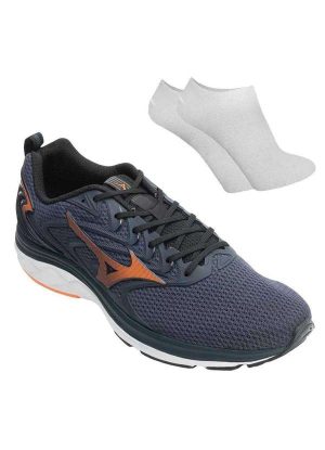 Kit Tênis Mizuno Space 4 Masculino e par de Meia Azul