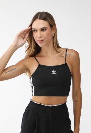 Regata Cropped adidas Originals Ajustada 3 Stripes Preta