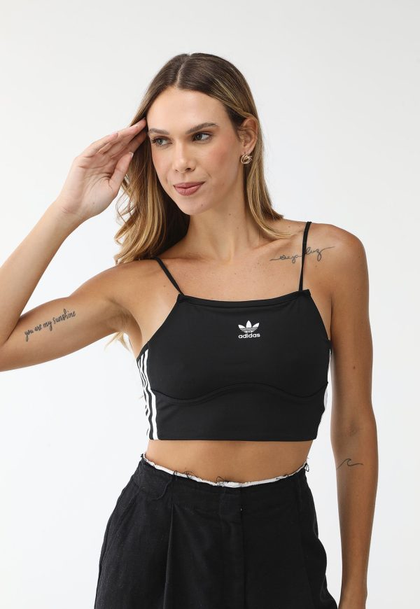 Regata Cropped adidas Originals Ajustada 3 Stripes Preta