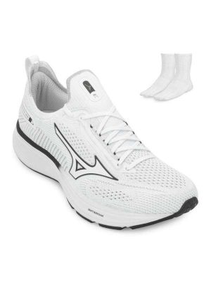 Tênis Mizuno Cool Ride 3 e Meia Mz25 Branco/Preto