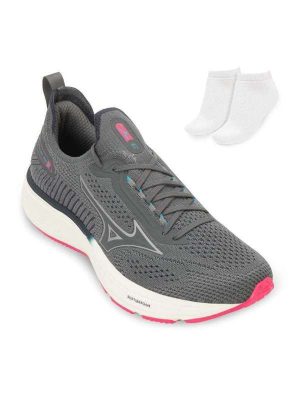 Tênis Mizuno Cool Ride 3 e Meia Mz25 Chumbo/Pink