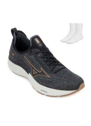 Tênis Mizuno Cool Ride 3 e Meia Mz25 Preto/Chumbo