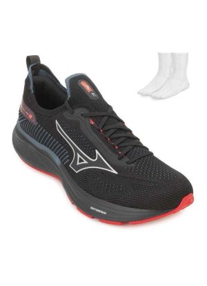 Tênis Mizuno Cool Ride 3 e Meia Mz25 Preto/Prata