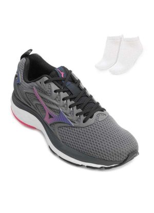 Tênis Mizuno Space 4 e Meia Mz24 Chumbo/Pink