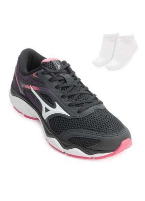 Tênis Mizuno Wave Hawk 5 e Meia Mz24 Preto/Rosa