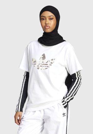 Camiseta adidas Originals Reta Trefoil Animal Print Branca