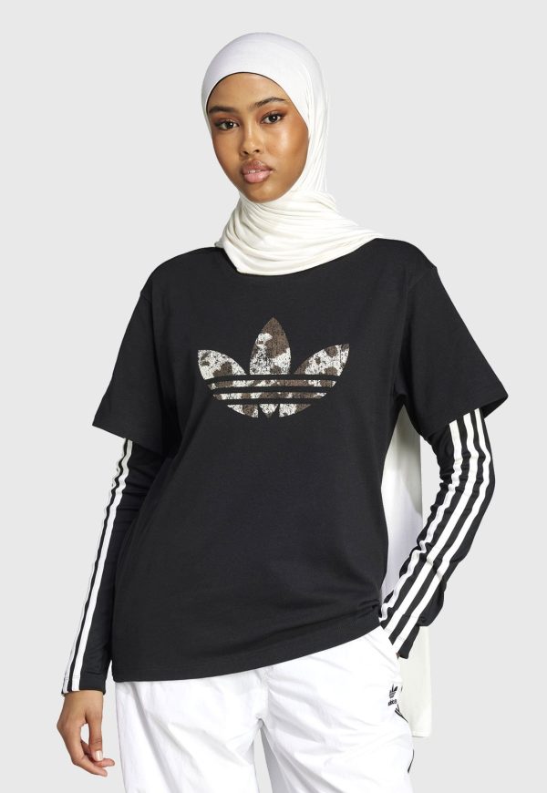 Camiseta adidas Originals Reta Trefoil Animal Print Preta