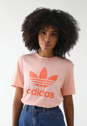Camiseta adidas Originals Reta Trefoil Boxy Coral