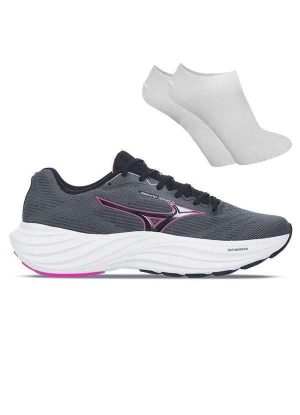 Kit Tênis Mizuno Goya 2 Feminino e par de Meia Cinza