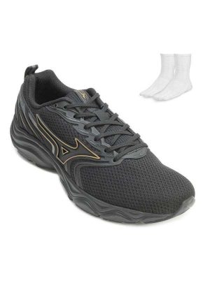 Tênis Mizuno Jet 7 e Meia Mz24 Preto/Dourado