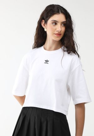 Camiseta Cropped adidas Originals Reta Trefoil Branca