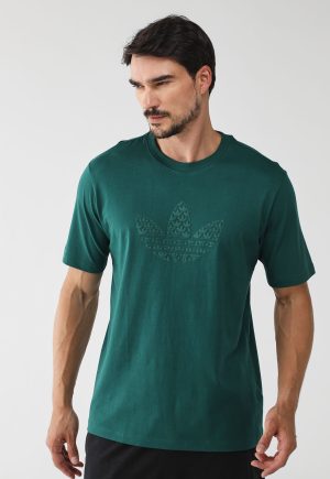 Camiseta adidas Originals Reta Monograma Trefoil Verde