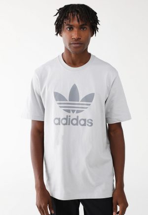 Camiseta adidas Originals Reta Trefoil Cinza