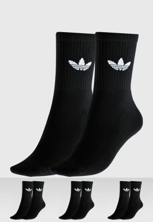 Kit 3pçs Meia adidas Originals Cano Médio Ankle Preto