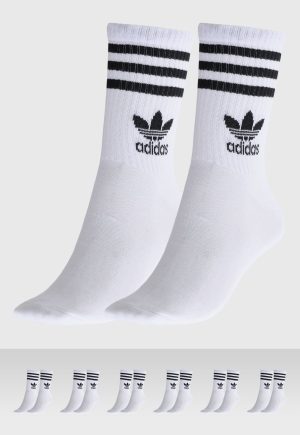 Kit 6pçs Meia adidas Originals Cano Médio Trefoil Branca